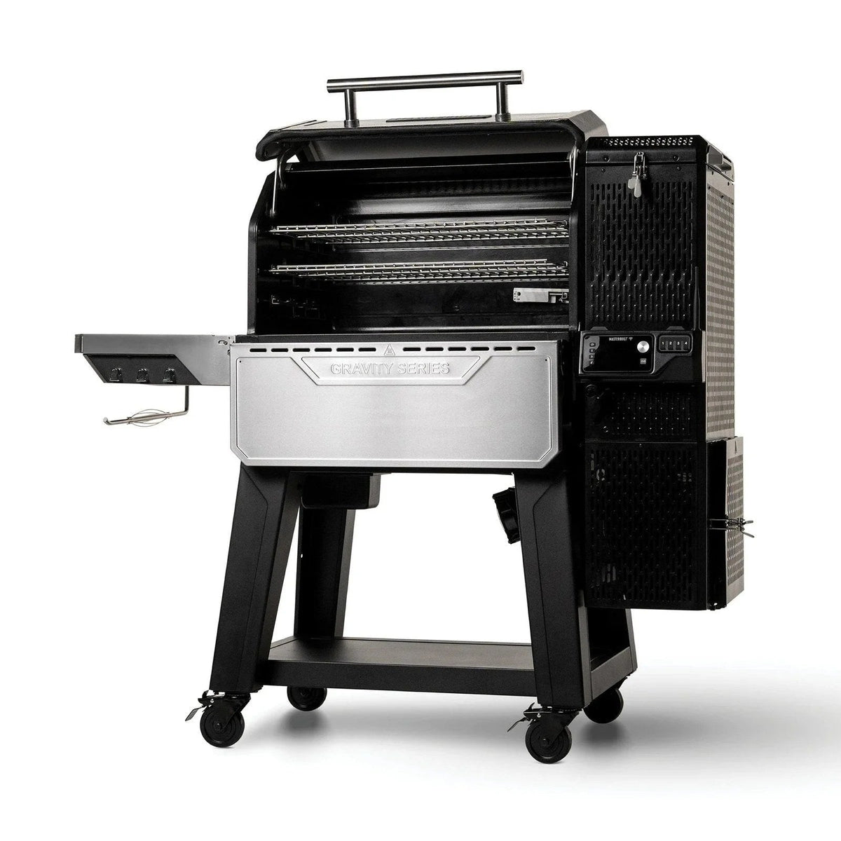 Casavibeo Masterbuilt Gravity Series XT digital charcoal grill and smoker with control panel and cooking grates, ready for grilling and smoking.