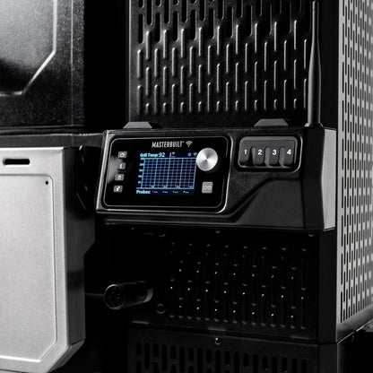 Casavibeo Masterbuilt Gravity Series XT digital charcoal grill and smoker with control panel and cooking grates.