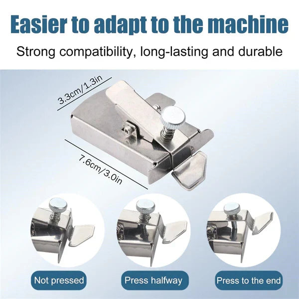 Magnetic seam guide for men's clothing by Belro, showing the metal magnetic device attached to fabric for precise seam alignment.