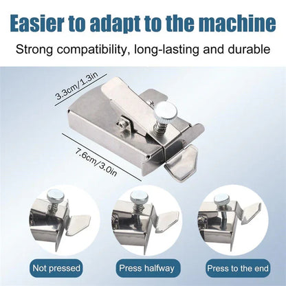 Magnetic seam guide for men's clothing by Belro, showing the metal magnetic device attached to fabric for precise seam alignment.