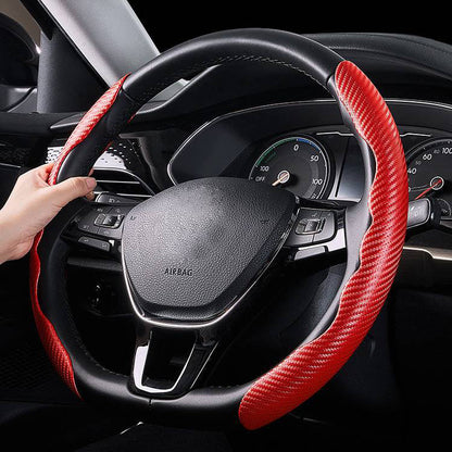 Belro universal steering wheel cover shown on a vehicle steering wheel, made of durable material for comfortable grip.