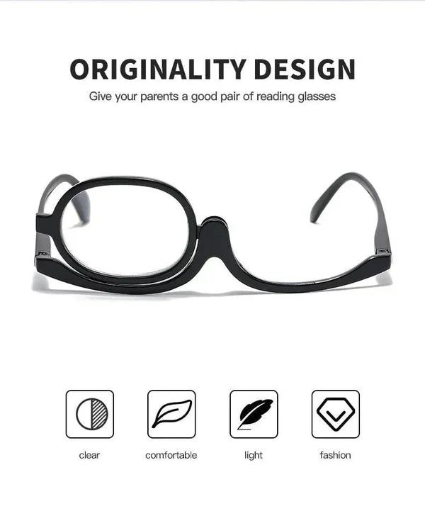 Belro makeup reading glasses with stylish frames, designed for beauty and makeup application, shown from a front view.