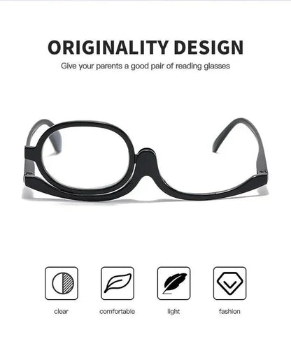 Belro makeup reading glasses with stylish frames, designed for beauty and makeup application, shown from a front view.