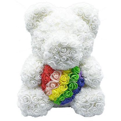 Belro Eternal Love Rose Flower Valentine's Teddy Bear, 10-inch rainbow-colored plush bear with floral accents for men.