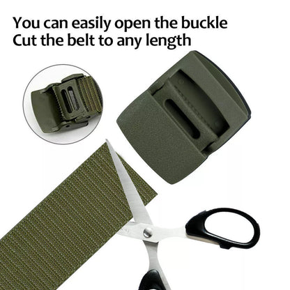 Mens military nylon canvas belt with plastic buckle, breathable webbing, tactical design, by Belro.
