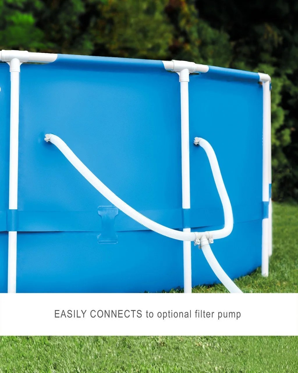 Intex 15ft x 48in metal frame pool set with dual outlets, shown with sturdy metal frame and clear water in the image.