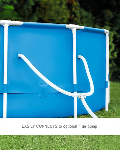 Intex 15ft x 48in metal frame pool set with dual outlets, shown with sturdy metal frame and clear water in the image.