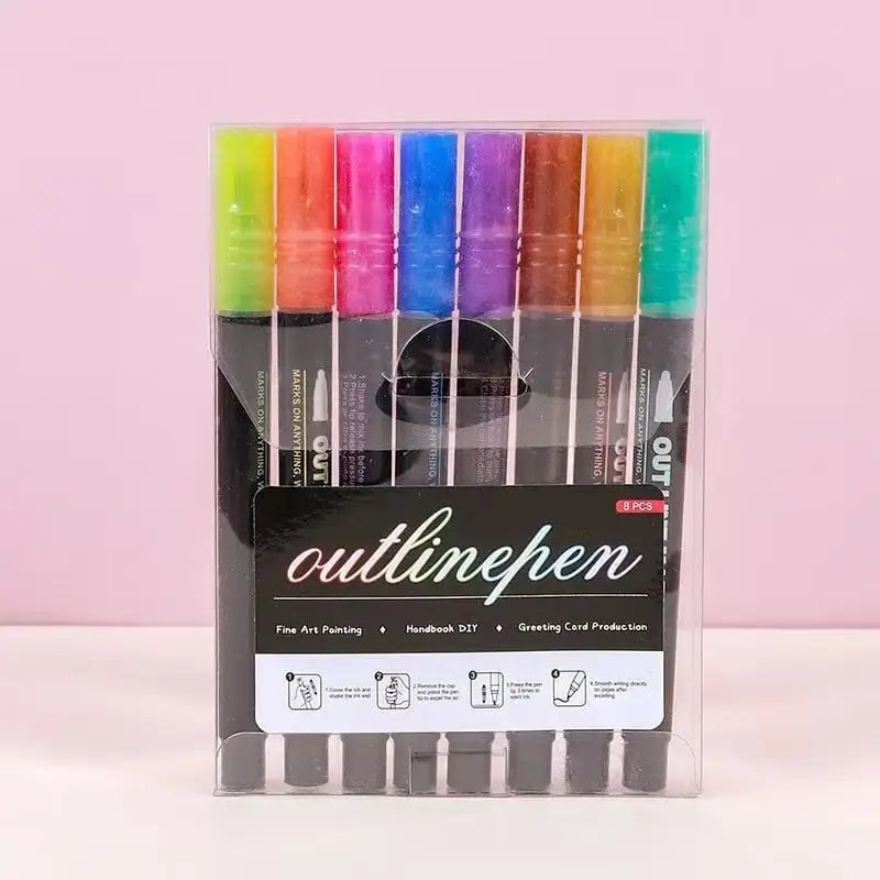 Mivoza metallic marker set with 12 colors, permanent ink, shown on various surfaces for creative writing and artwork.