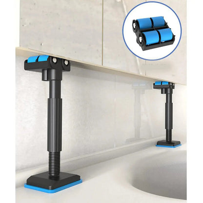 Mivoza cabinet mounting and lifting rails for safe, adjustable, and effortless installation of cabinets, shown in a secure mounting setup.