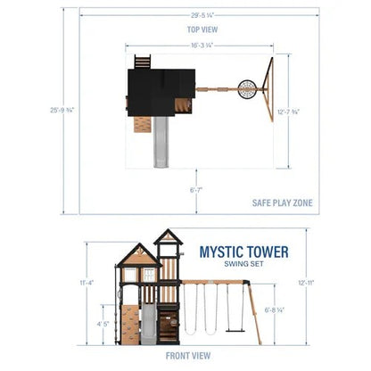 Diagram of the Backyard Discovery Mystic Tower Swing Set showing its structure and features for kids' outdoor play.
