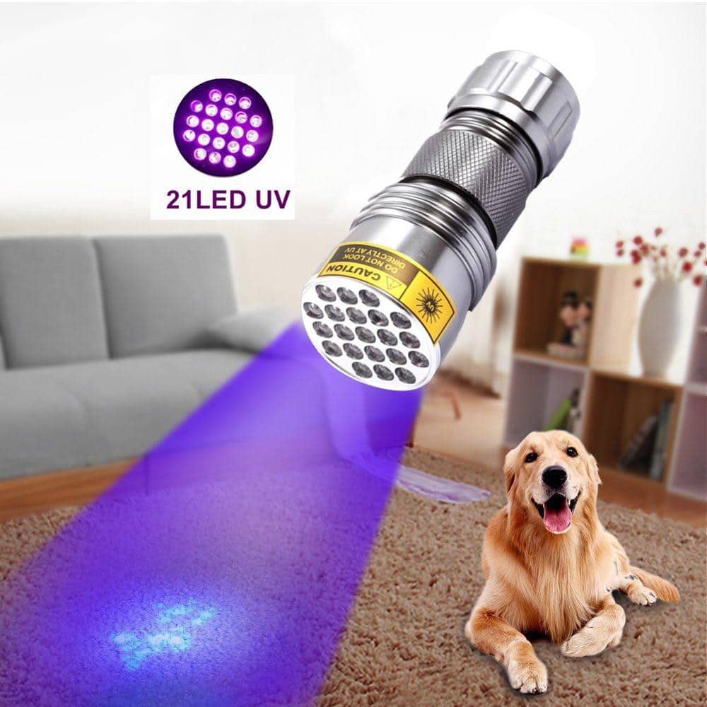 Belro 21 LED pocket UV lamp showing a compact black device with multiple LED bulbs for ultraviolet light detection.