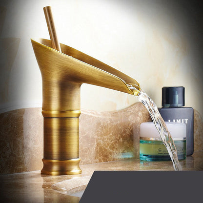 Belro Waterfall Antique Faucet showing brass spout and vintage-style handles for bathroom or kitchen use.