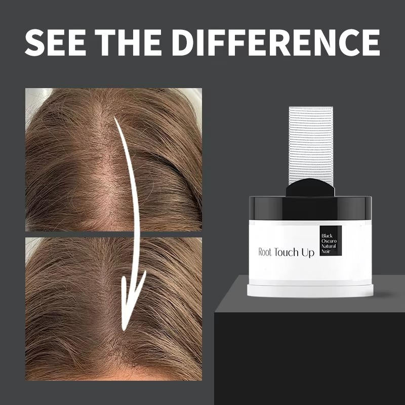 Belro Hairline Powder for thinning hair, natural-looking hair enhancement, close-up of the product applicator on a neutral background.