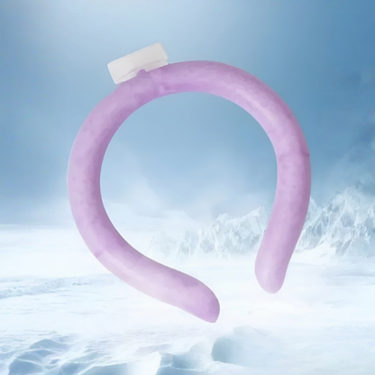 DecorsDeluxe wearable neck cooling ring, a personal cooling device for summer heat relief, shown on a person's neck in the image.