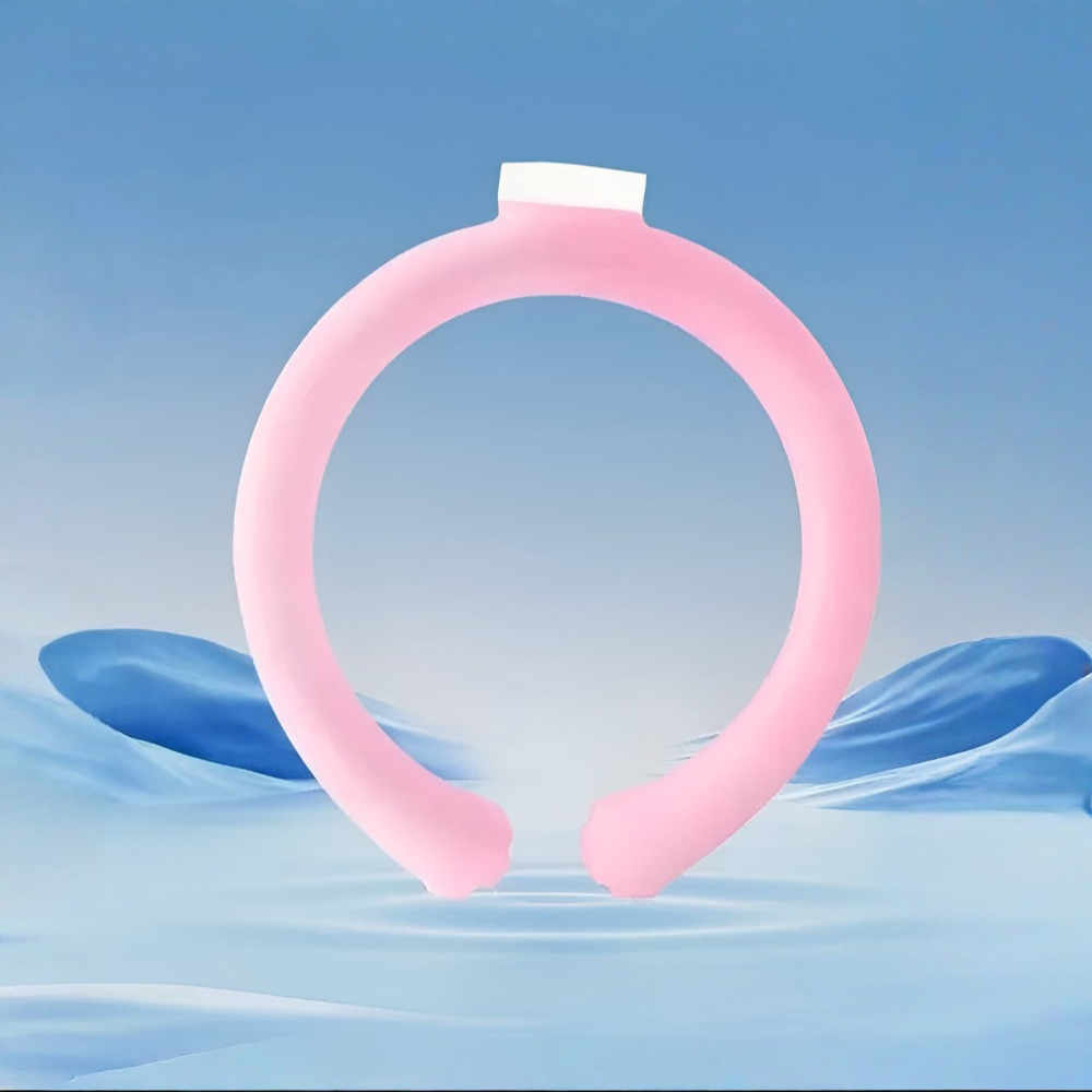 DecorsDeluxe wearable neck cooling ring for personal summer heat relief, shown on a model's neck as a cooling device.