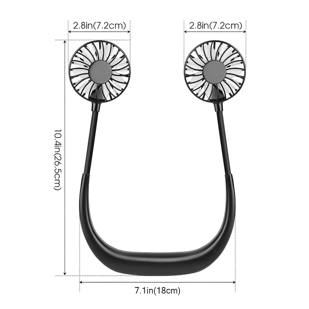 DecorsDeluxe portable neck fan, hands-free rechargeable cooler fan worn around the neck for cooling at home or outdoors.