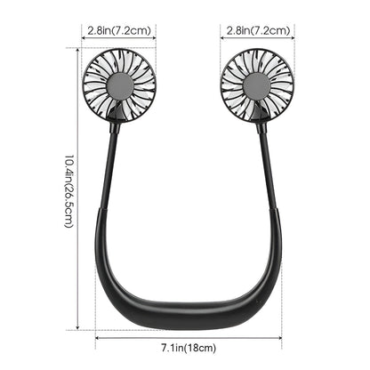 DecorsDeluxe portable neck fan, hands-free rechargeable cooler fan worn around the neck for cooling at home or outdoors.