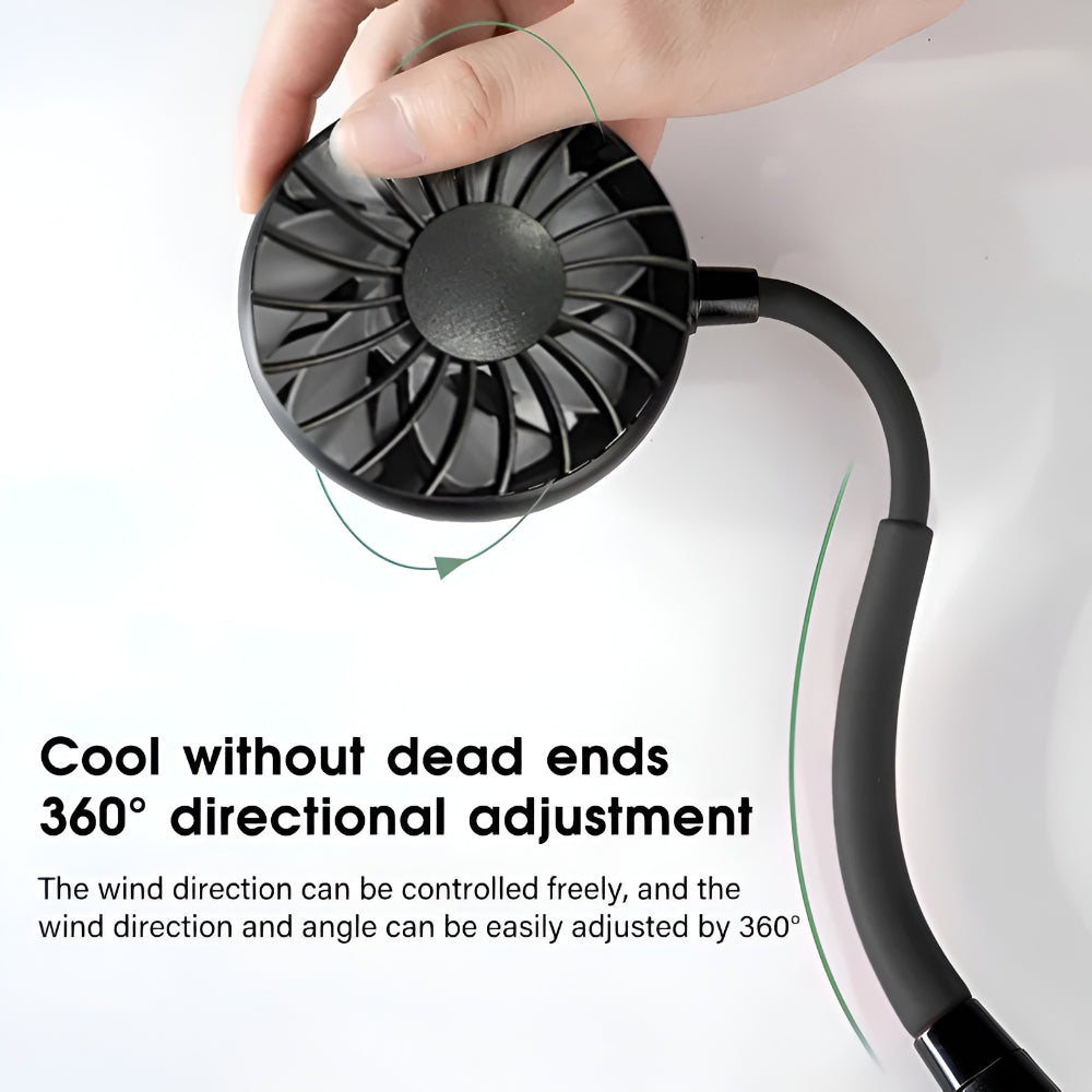 DecorsDeluxe portable neck fan, hands-free rechargeable cooler fan worn around the neck for personal cooling at home or outdoors.