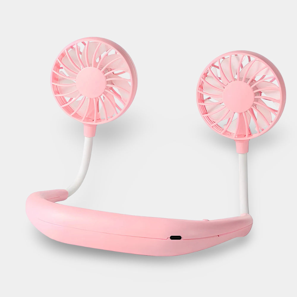 Portable DecorsDeluxe neck fan, hands-free rechargeable cooler fan worn around the neck for cooling at home or outdoors.