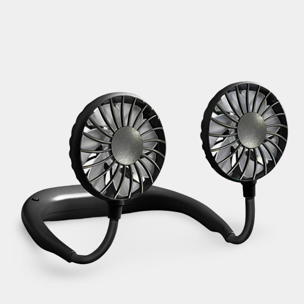 DecorsDeluxe portable neck fan, hands-free rechargeable cooler fan worn around the neck for personal cooling outdoors or at home.