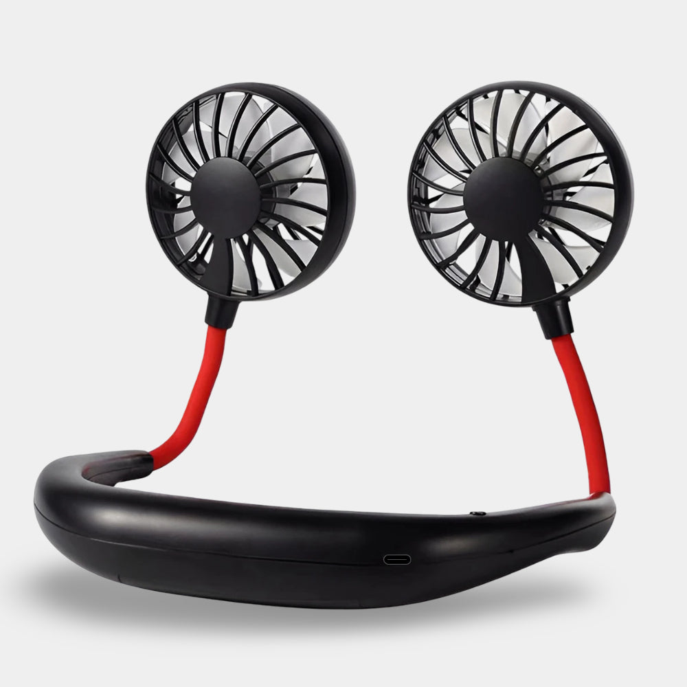 DecorsDeluxe portable neck fan, hands-free rechargeable cooler device with adjustable straps, ideal for home and outdoor cooling.