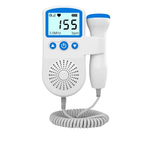 Belro fetal doppler heart rate monitor device with blue display screen, used for home pregnancy fetal heart rate detection.