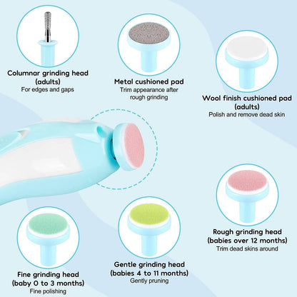 Baby nail trimmer by Belro for kids, showing a close-up of a safe, gentle electric nail clipper designed for infants.