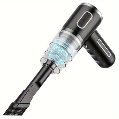 Belro portable USB rechargeable vacuum cleaner for car and home, compact handheld design with dust collection chamber.