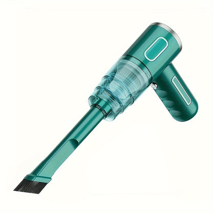 Belro portable USB rechargeable vacuum cleaner for car and home, showing compact design and cleaning nozzle.