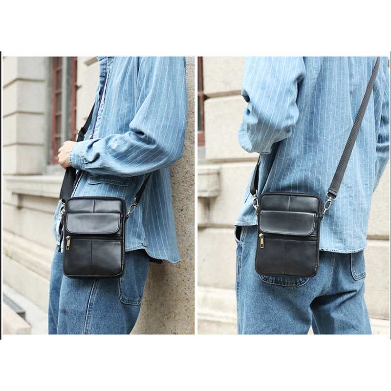 Leather small shoulder bag for men, Belro messenger bag with adjustable strap and compact design.
