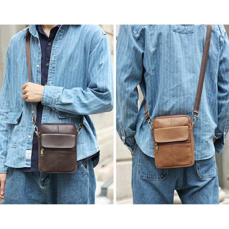 Small leather shoulder bag for men from Belro, stylish messenger bag with adjustable strap and compact design.