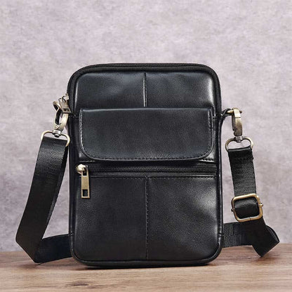Small leather shoulder bag for men by Belro, featuring a sleek design and adjustable strap, perfect for everyday carry.