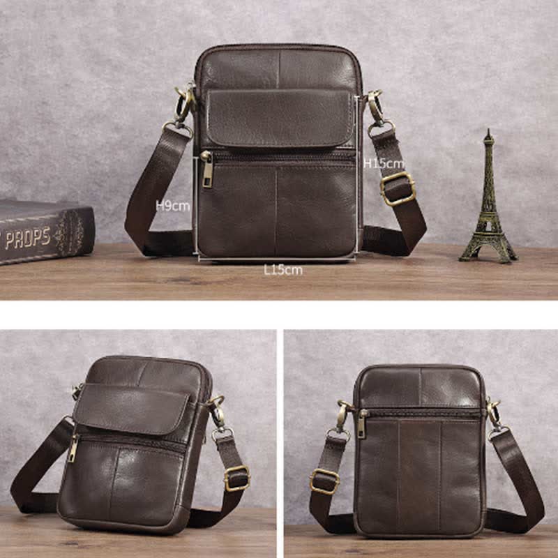 Small leather shoulder bag for men by Belro, featuring a compact design with a flap closure and adjustable shoulder strap.