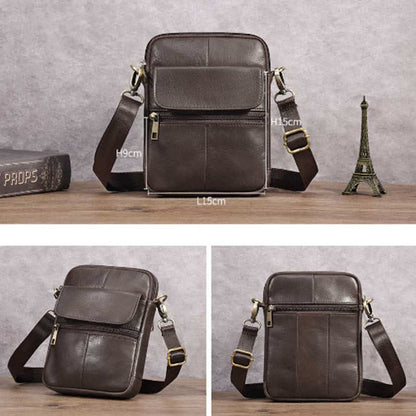 Small leather shoulder bag for men by Belro, featuring a compact design with a flap closure and adjustable shoulder strap.
