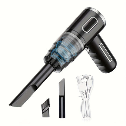 Belro portable USB rechargeable vacuum cleaner for car and home, compact handheld device with a dust container and nozzle attachment.
