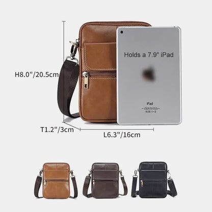 Belro small leather men's shoulder bag with adjustable strap, compact messenger style, ideal for everyday use.