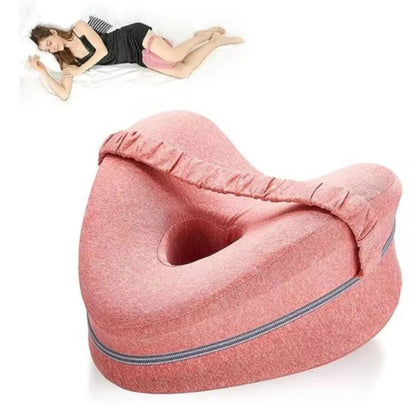 Belro knee pillow for side sleepers, ergonomic support for comfort and alignment, shown in a cozy sleeping position.