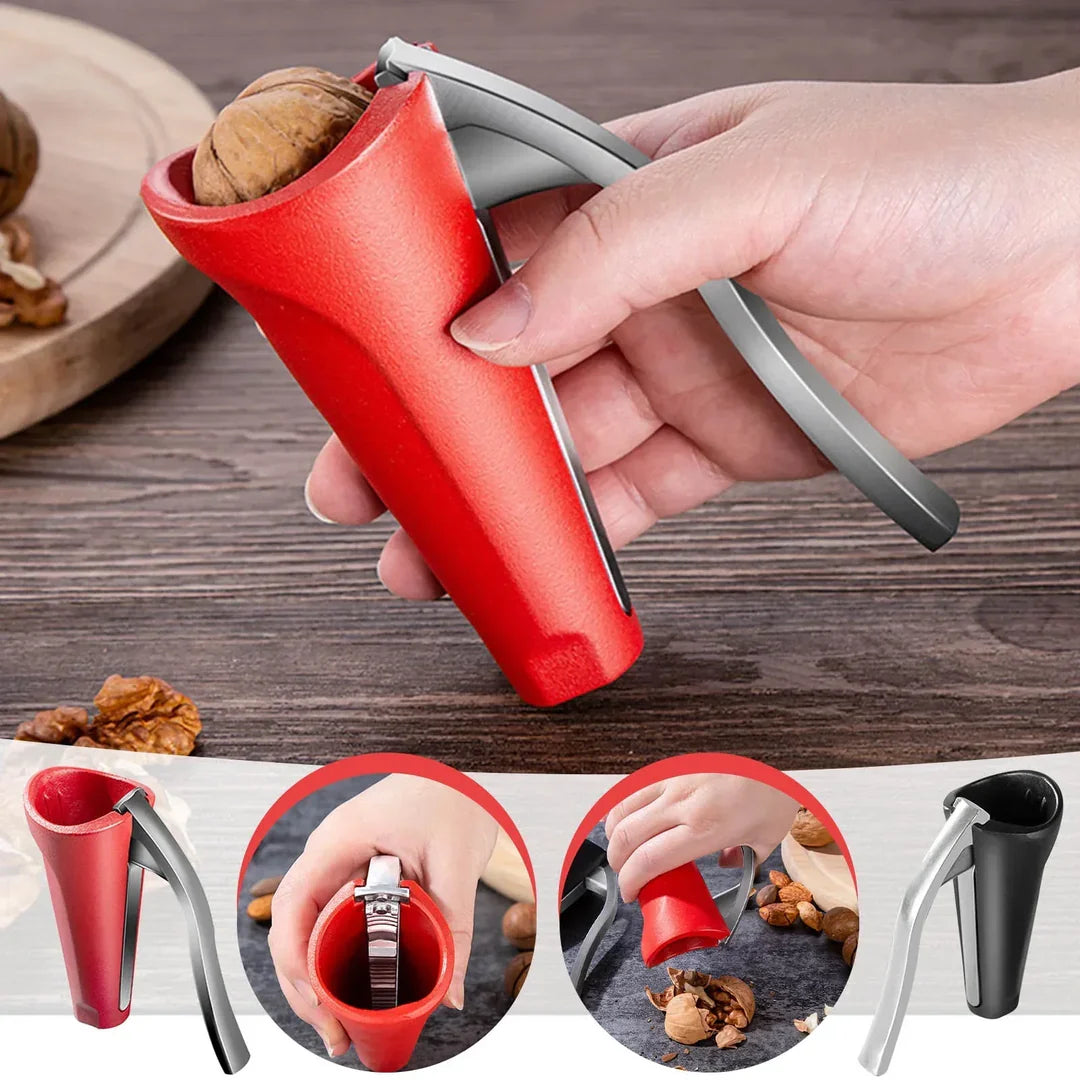 Belro premium nutcracker on kitchen counter, showing its sturdy metal design for cracking nuts easily.
