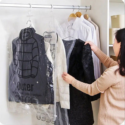 Set of four Belro hanging vacuum storage bags for clothes and bedding, made of durable plastic, with zipper seals for space-saving storage