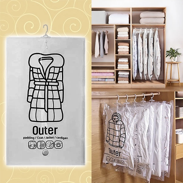 Set of four Belro hanging vacuum storage bags for clothes and linens, featuring durable material and secure sealing.