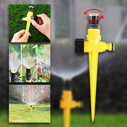 Belro 360-degree garden sprinkler watering lawn and garden with adjustable spray pattern outdoors