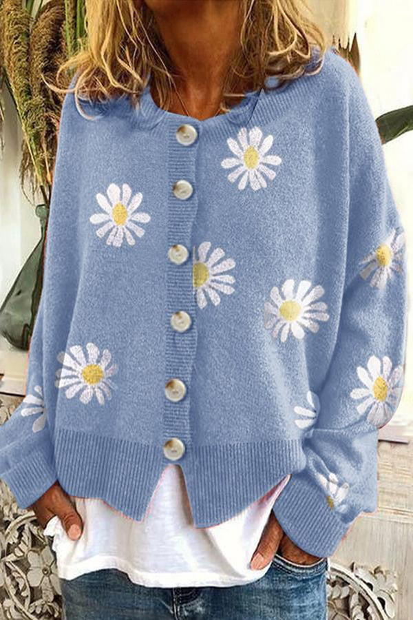 Automotive Belro floral embroidery knitted sweater featuring intricate floral patterns on soft knit fabric.