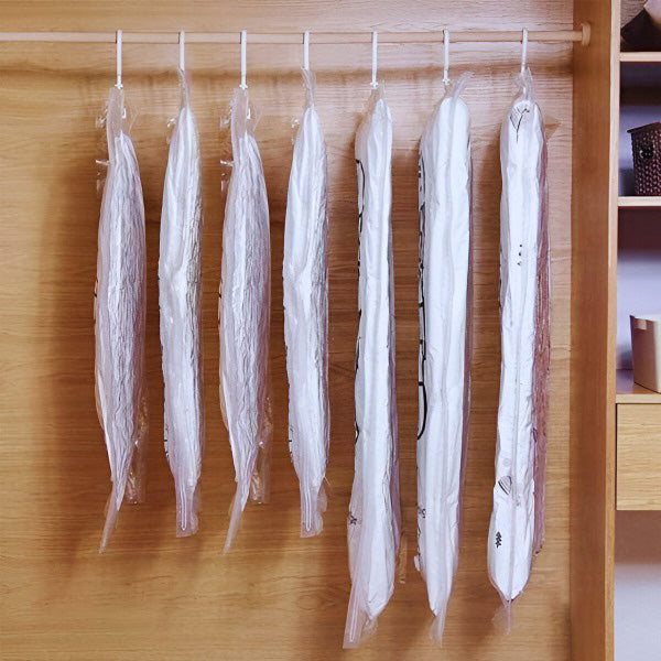 Set of four Belro hanging vacuum storage bags for clothing and linens, designed for space-saving luggage organization.