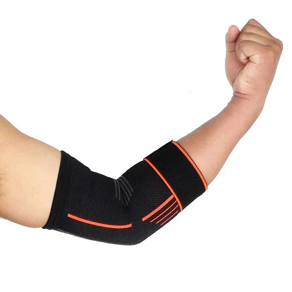 Black Belro elbow support compression sleeve providing targeted arm support and compression for the elbow area.