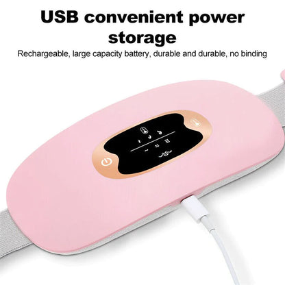 Belro electric heater cushion for period pain relief, showing soft fabric cover and heating controls, designed for targeted comfort.