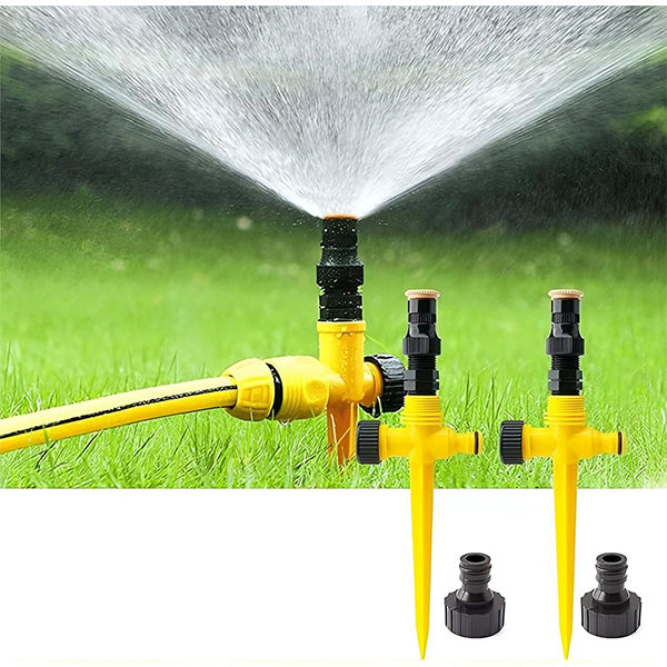 Belro 360 degree garden sprinkler for outdoor watering, showcasing its rotating spray head in a lush garden setting.