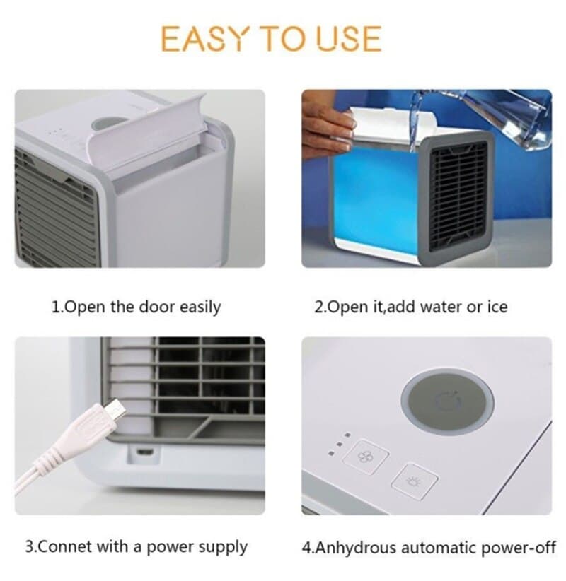 Belro 3-in-1 mobile air conditioner for outdoor use, compact and portable unit with vents and control panel in a garden setting.