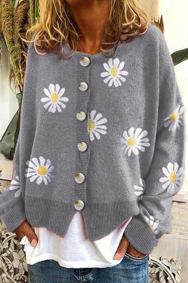 Belro floral embroidery knitted sweater featuring colorful floral patterns on a cozy, textured knit fabric.