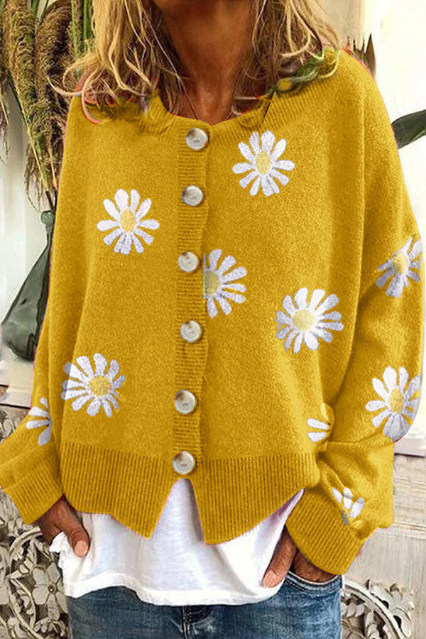 Belro floral embroidery knitted sweater featuring vibrant floral patterns on soft, cozy knit fabric.
