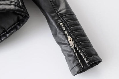 Black leather biker jacket by Belro with classic motorcycle style, featuring silver hardware and a fitted design.